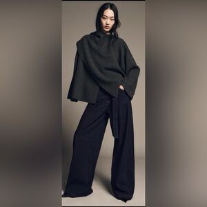 ZARA Scarf Knit Cape Gray Oversized L-XL Soft Wrap Coat With Pockets NWT